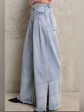 POL Women's Denim Wide Leg Baggy Pants with Studs